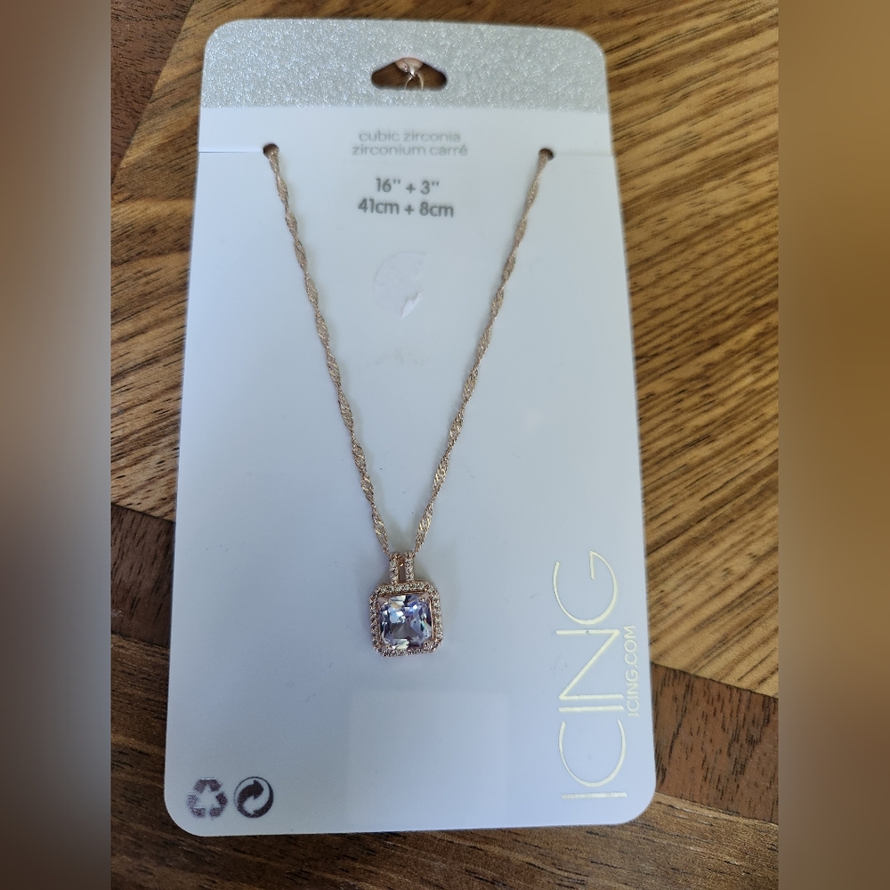 Icing Rose Gold Necklace with Clear Pendant - Picture 3 of 4